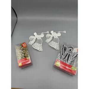 22pc Christmas Glitter Ornament Lot White Angels Gold Merry Christmas